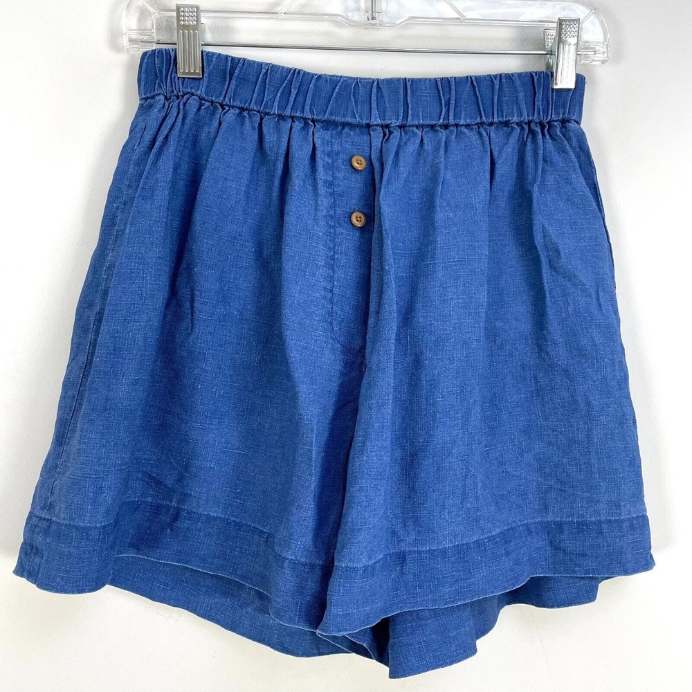 EVERLANE Womens Size Small Blue 100% Linen Shorts Elastic Waist Casual